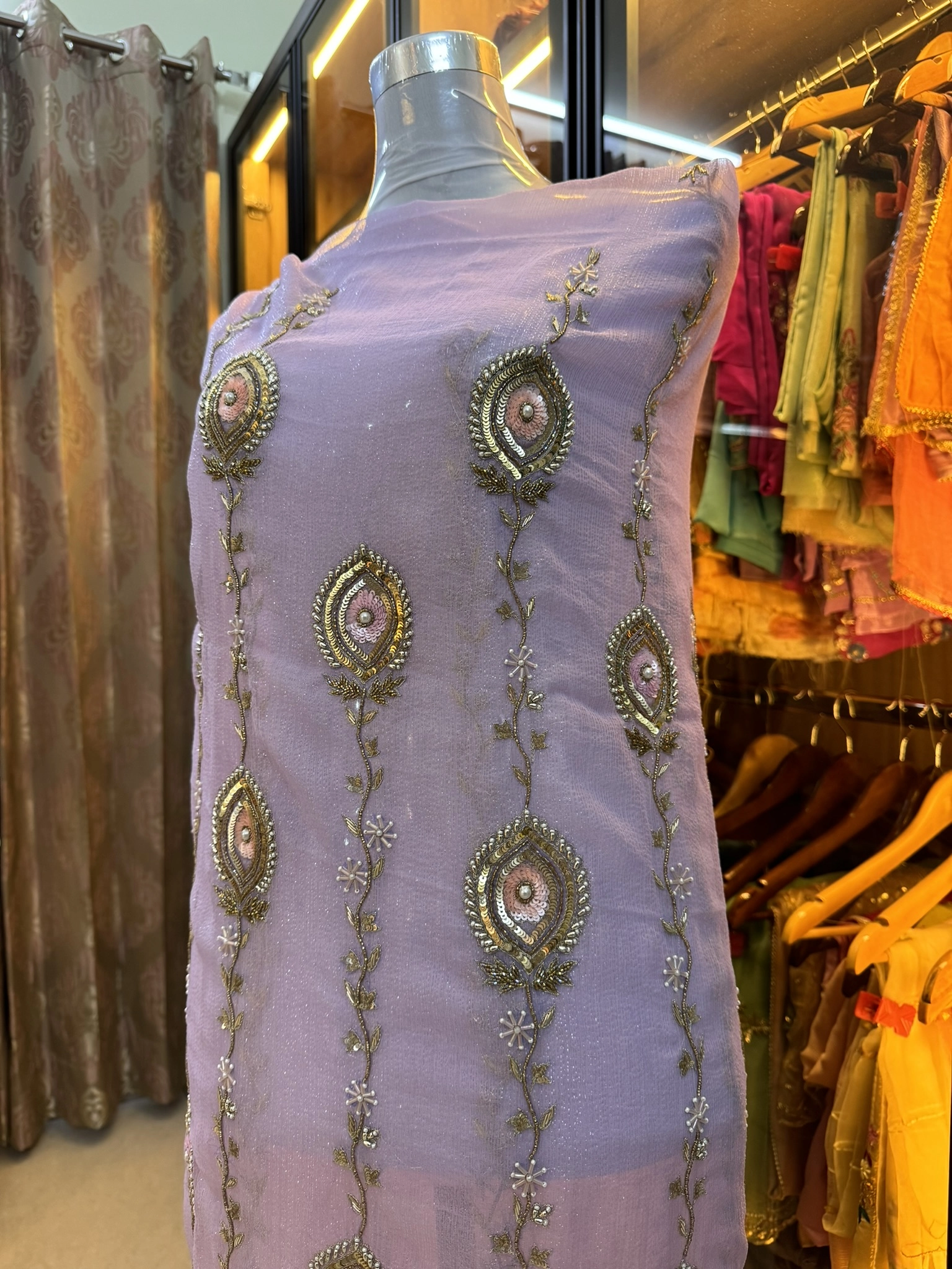 Light-Lavender Pure Crape Salwar Suit