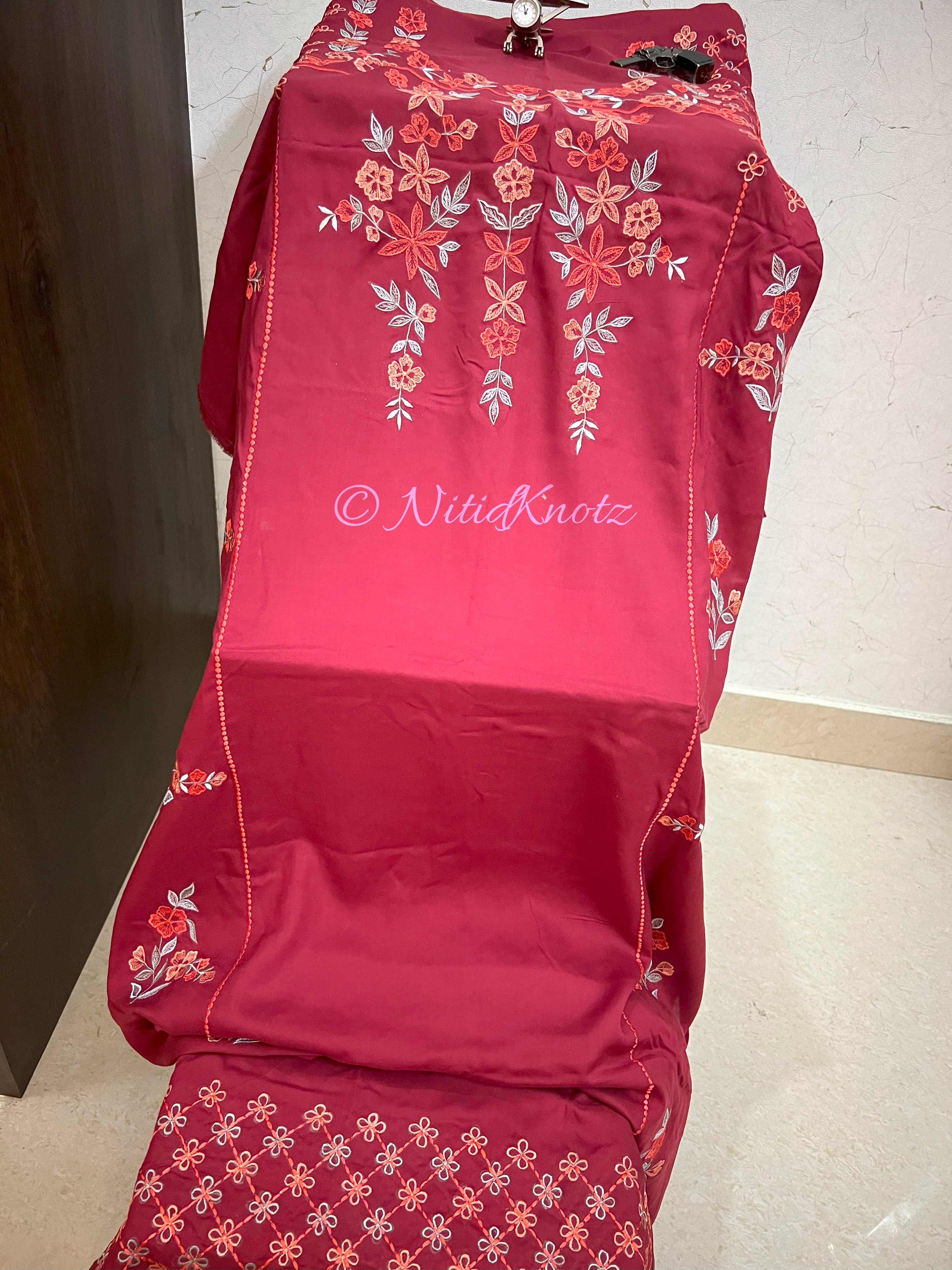 Maroon Masleen Cotton Salwar Suit