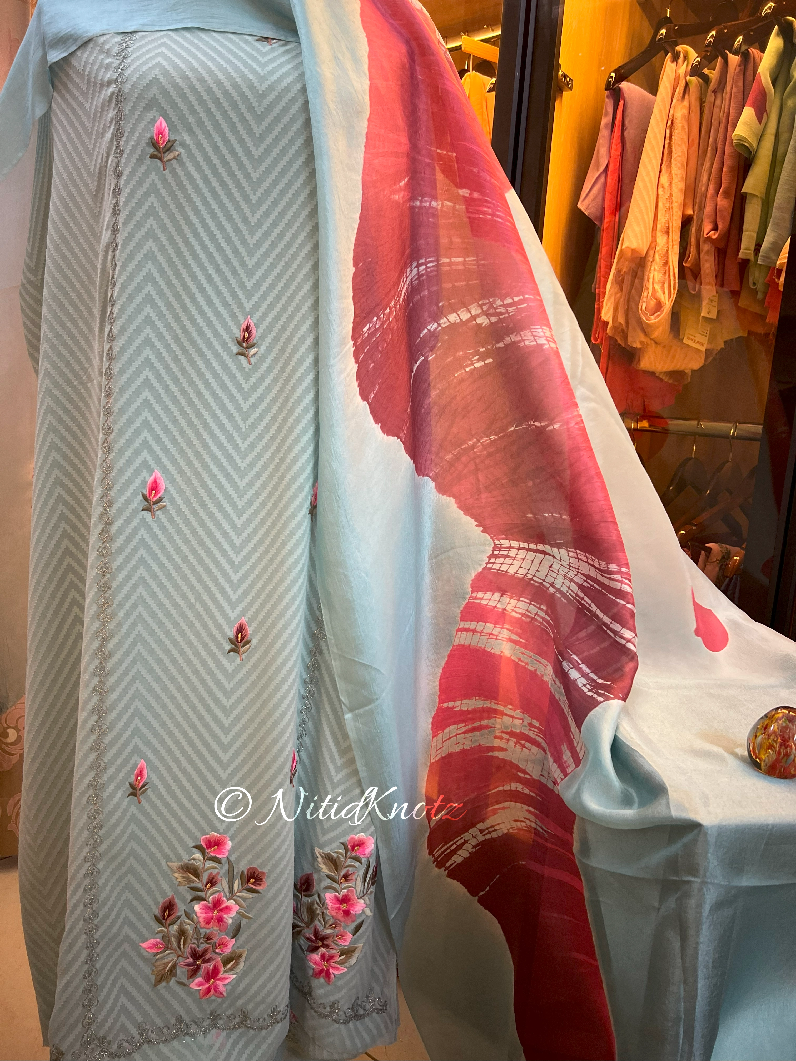 Self-Print Baby-Blue Georgette Salwar Suit